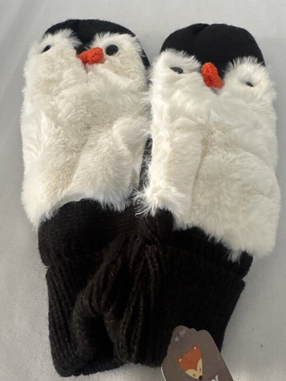 Bienvenu Adult Size PENGUIN MITTENS Furry Knit Double Layer Jersey Knit Lined